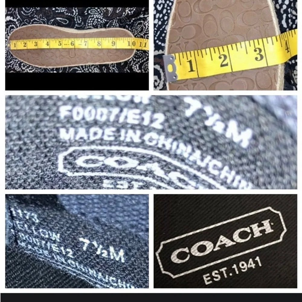 Coach Mellow Espadrilles Black Logo Signature Canvas Flats Shoes Women’s 7.5 New